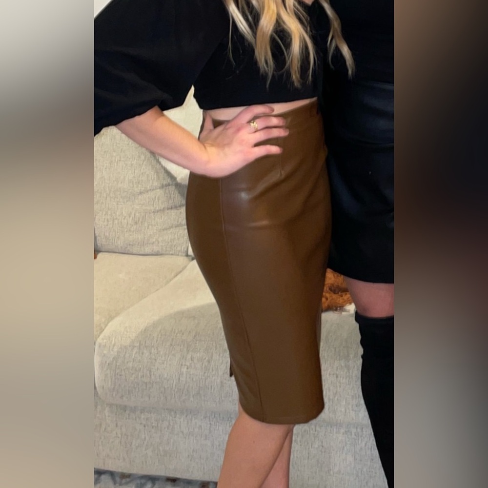 Brown faux leather skirt